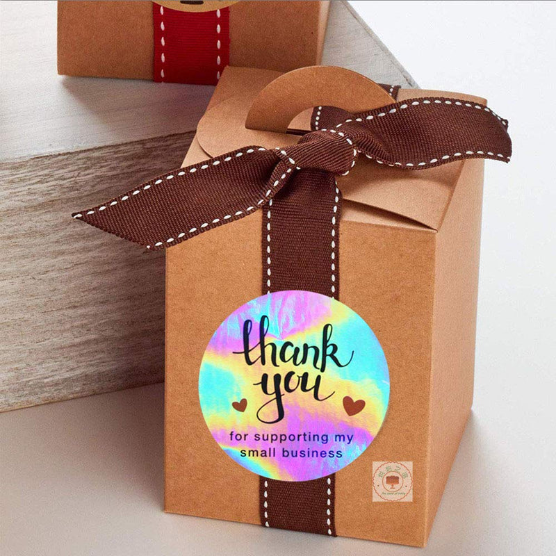 PPNZQAUT 500pcs Rainbow Holo Thank You Stickers 4 Designs 1" Thank You for Supporting My Small Business Stickers Holographic Thank You Business Stickers Roll Small Thank You Labels for Business