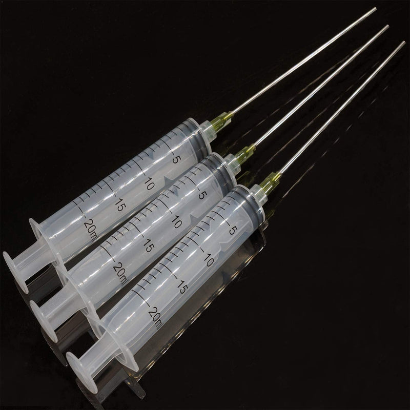 3 Pack 20ml Industrial Plastic Syringes with Blunt Luer Lock Needle 4 Inch for Scientific Labs, Glue Application, Measuring, Refilling and Transfering Liquids