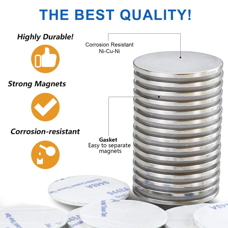 LOVIMAG Super Strong Neodymium Disc Magnets with Double-Sided Adhesive, Powerful Rare Earth Magnets. Fridge, DIY, Building, Scientific, Craft,Office Magnets, 1.26 inch x 0.08 inch, Pack of 15 32x2-Silver-15p