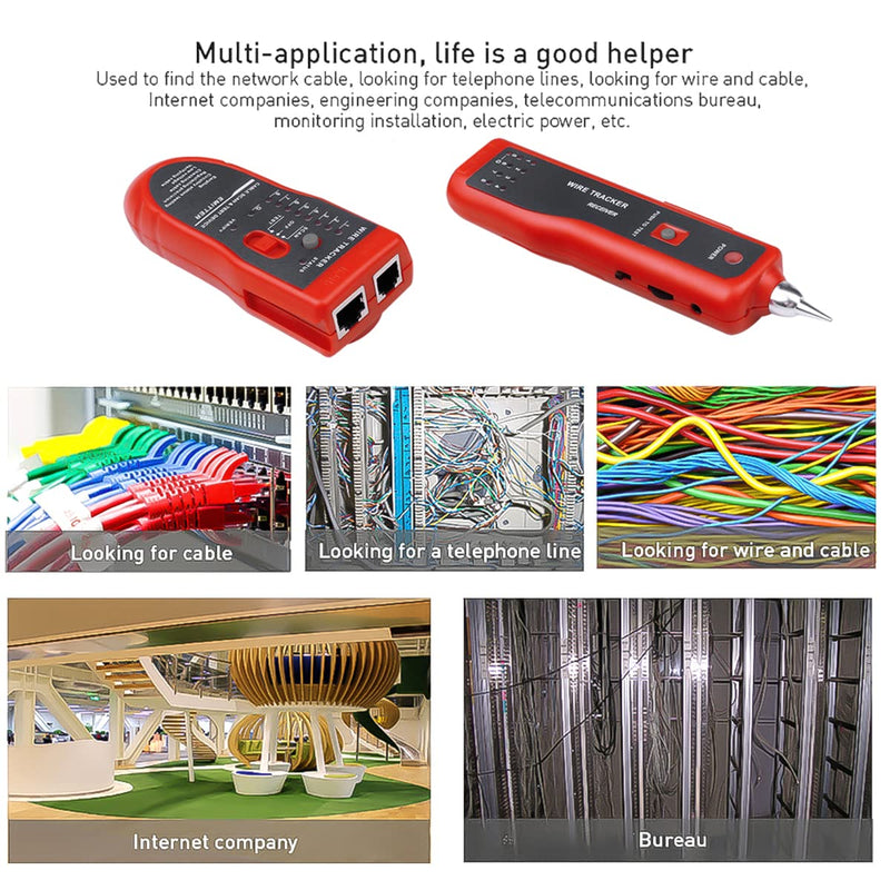 Network Cable Tester, LAN Telephone Cable Tracker Diagnostic Tone Tracer for STP UTP Cat5 Cat6 RJ45 RJ11, Detector Line Finder