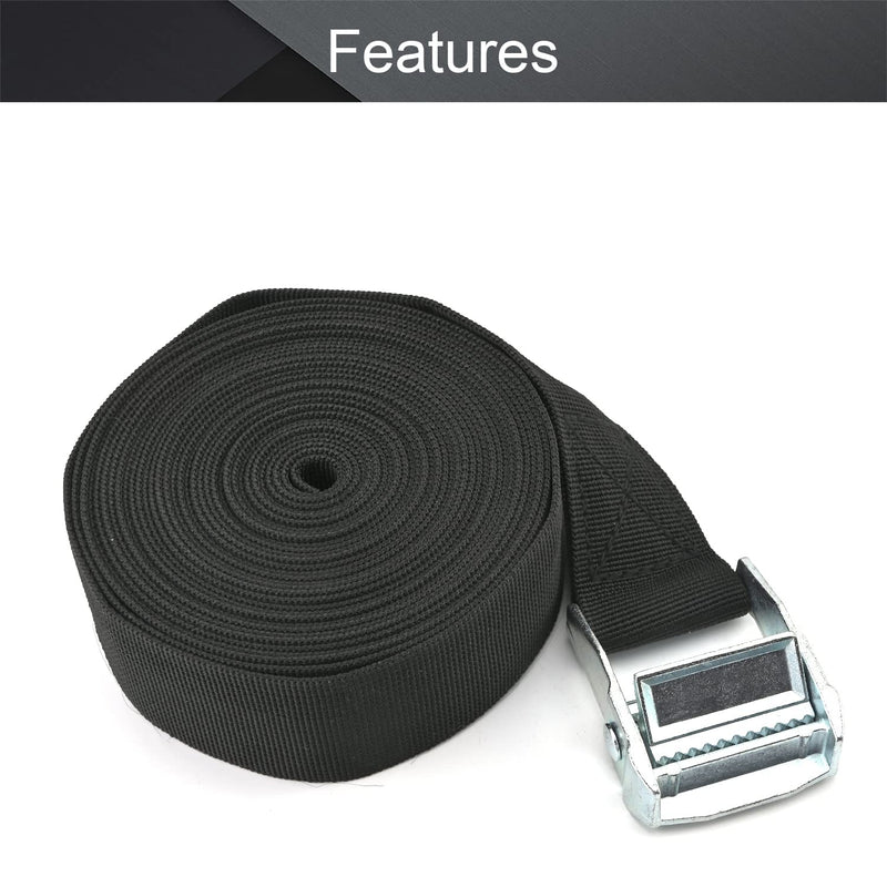 MroMax 1.5" Width x 19.69ft Length Lashing Straps Polypropylene Cam Buckle Lashing Straps 300Kg Load Cargo Tie Down Strap 38mm x 6m for Moving Cargo Black Tone 1Pc