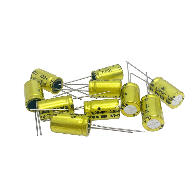 Cermant 10Pcs 15uf 100V Non-Polarized Electrolytic Capacitor 10x17mm(0.39x0.67in) NP Capacitor for Audio Tweeter Frequency Divider Capacitor