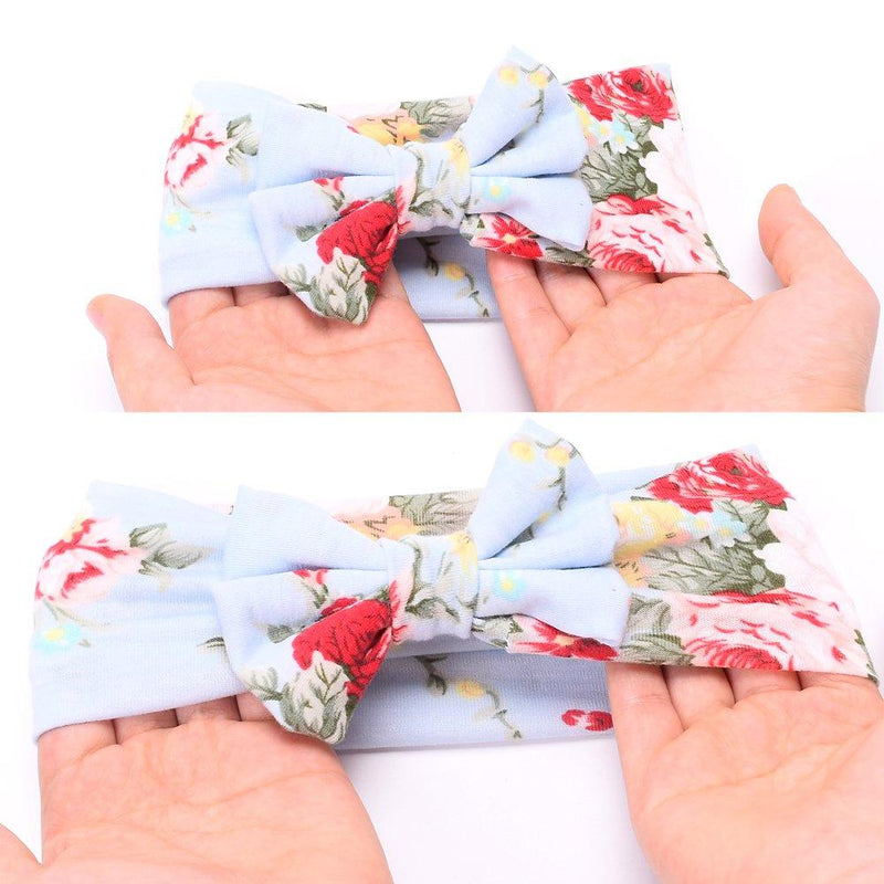 Newborn Receiving Blanket Headband Set Flower Print Baby Swaddle Receiving Blankets Galabloomer Light Blue