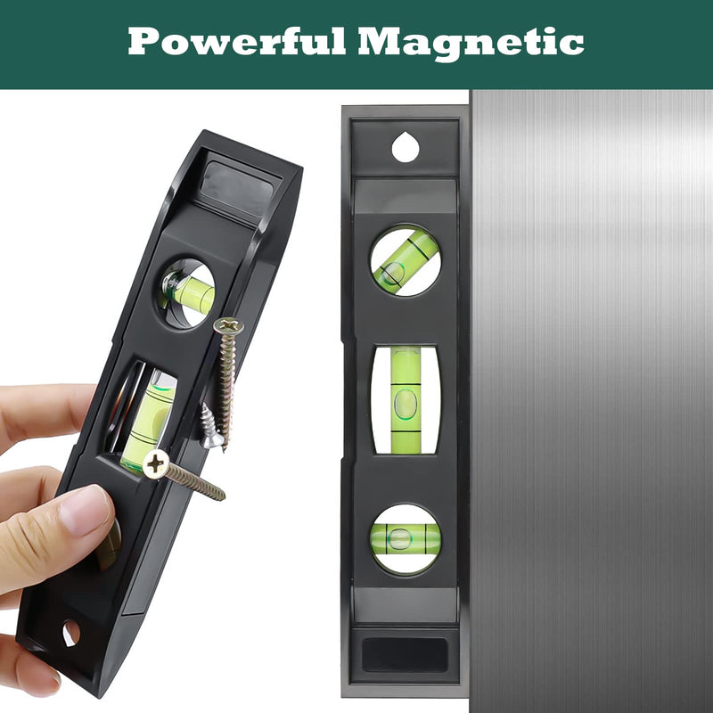 Spirit Level Small Pack of 2, RUNEAY 153 mm Spirit Level with Magnet Torpedo Spirit Level with 3 Levels 45° 90° 180° (Black)