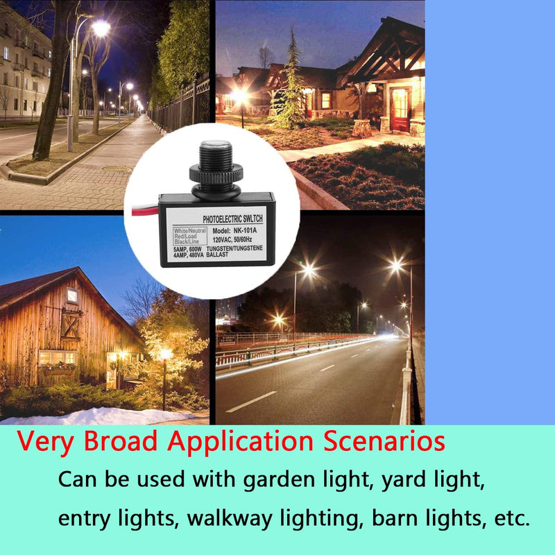 5 Pack Photoelectric Switch,120V AC Outdoor Hard-Wired Post Eye Light Control, Dusk to Dawn Sensor,with Automatic Illumination Detection Circuit,Perfect for Wiring into a lamp or Lighting System 5 Pack