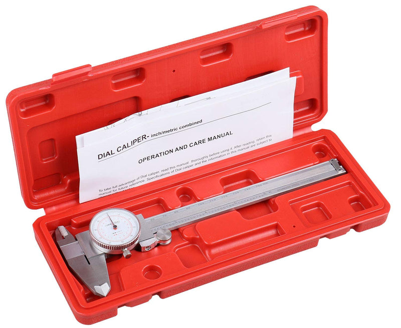 Accusize Industrial Tools 0-6''/0-150 mm by 0.001''/0.02 mm Inch/Metric Dual Needle Precision Dial Caliper Stainless Steel, P920-S236 0-6" / 0-150mm