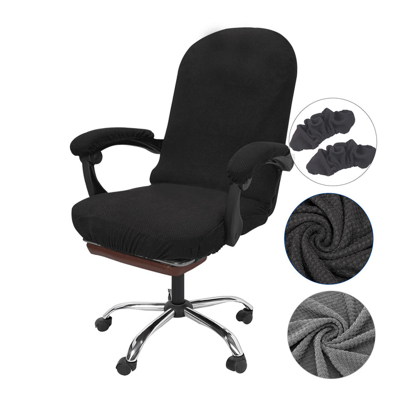 Necolorlife Office Chair Cover with Armrest Covers Stretchable Desk Chair Cover Thick Checked Jacquard High Back Office Seat Cover for Universal Rotating Chair (Large Size,Black) Black With Arm Covers Large