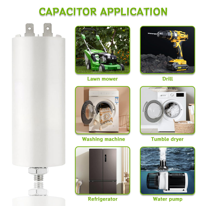 BOJACK CBB60 motor capacitor 25uF 450V starting capacitor 40x95MM capacitor 25 µF 450 volt M8 plug, suitable for electric motors and swimming pool pumps, 50/60Hz