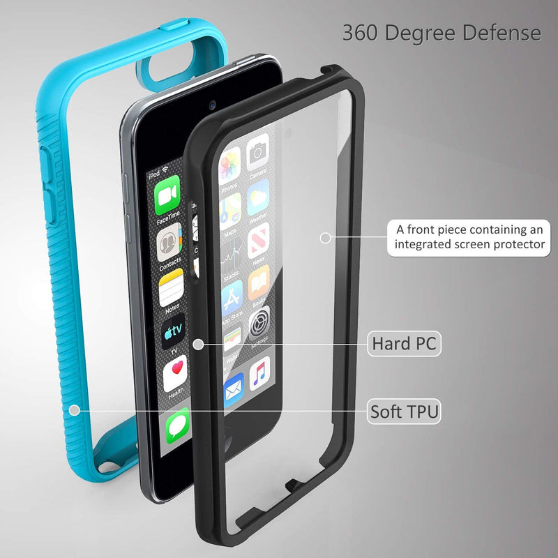 iPod Touch 7 Case,iPod Touch 6 Case,SLMY Armor Shockproof Case with Build in Screen Protector Heavy Duty Shock Resistant Hybrid Rugged Cover for Apple iPod Touch 5/6/7th Generation (Blue) Blue