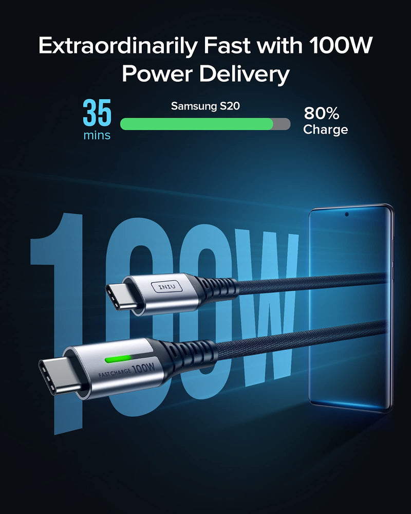 USB C Cable, INIU 100W PD 5A QC 4.0 Fast Charging USB C to USB C Cable, (2-Pack 6.6ft+6.6ft) Nylon Braided Type C Data Cable for Samsung S20+ S10 Note 10 iPad Pro MacBook Pro Google Pixel etc