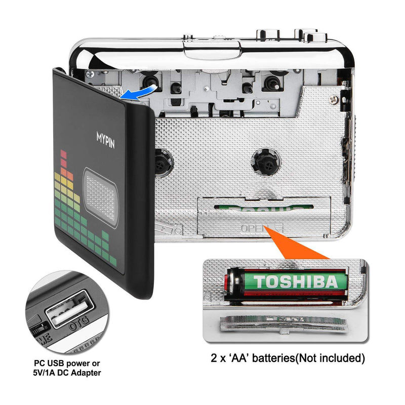 USB Cassette to MP3 Converter, Portable Walkman Cassette Audio Music Player Tape-to-MP3 Converter with Earphones, Volume Control, No PC Required
