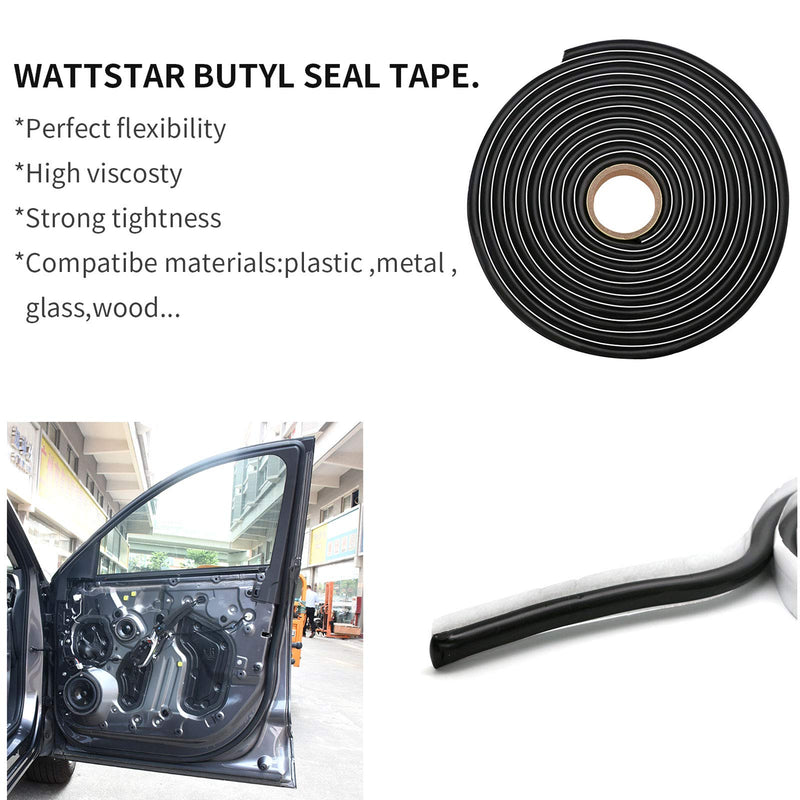 wattstar 15ft Butyl Tape, 3/8 Inches Thickness Headlight Sealant, Black Sealant Tape for Car/RV Headlamps, Taillights, Windshields, Windows and Doors,1PC 1 pc