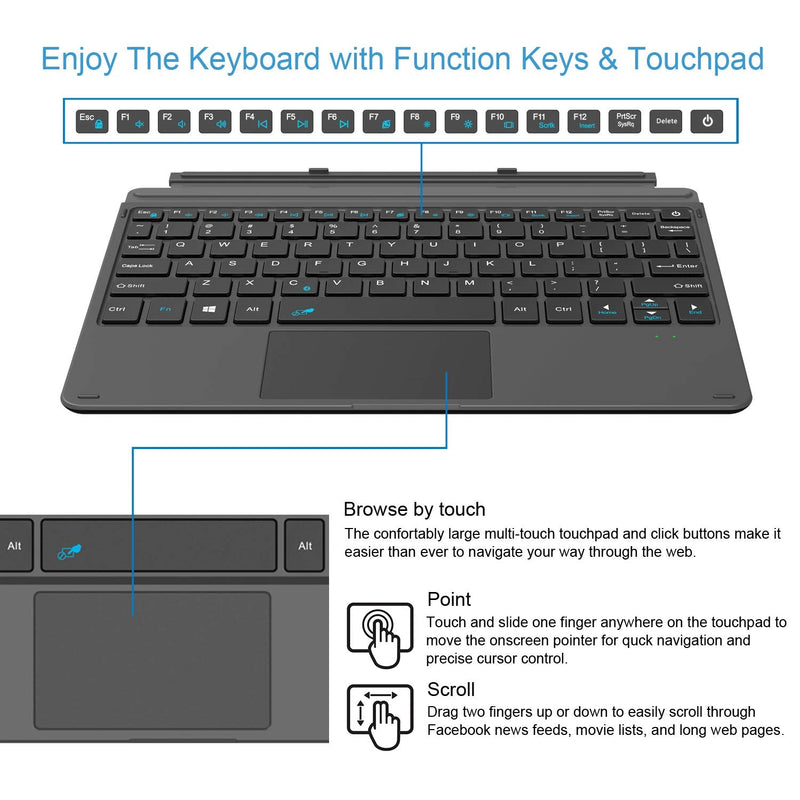Arteck Microsoft Surface Go Type Cover, Ultra-Slim Portable Bluetooth Wireless Keyboard with Touchpad for Surface Go 3 (2021), Surface Go 2 (2020) and Surface Go Built-in Rechargeable Battery