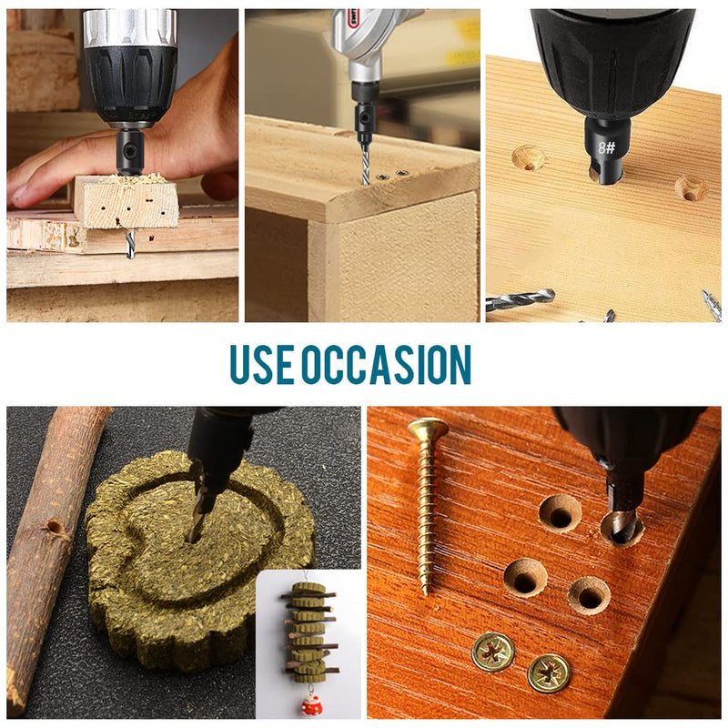 Countersink drill set for woodworking, 5-piece 1/4" twist drill with countersink attachment, 5-piece HSS twist drill with a wrench