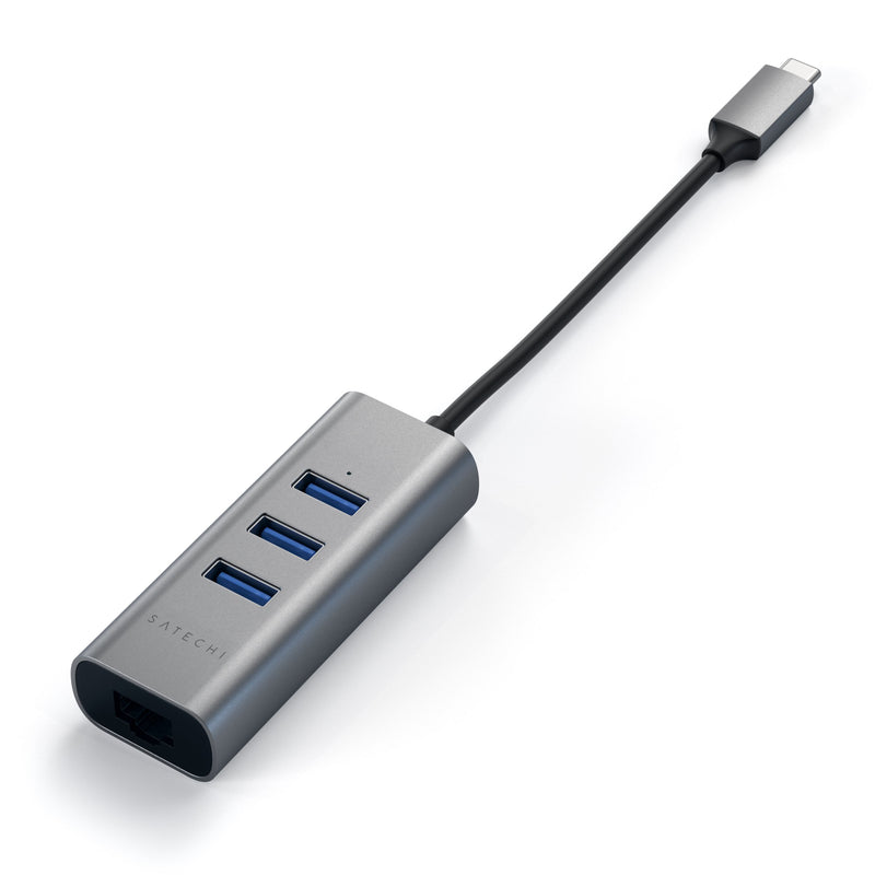 Satechi Type-C 2-in-1 USB 3.0 Aluminum 3 Port Hub with Ethernet - Compatible with 2020/2018 MacBook Air, 2020/2018 iPad Pro, 2019/2018/2017 MacBook Pro (Space Gray) Space Gray