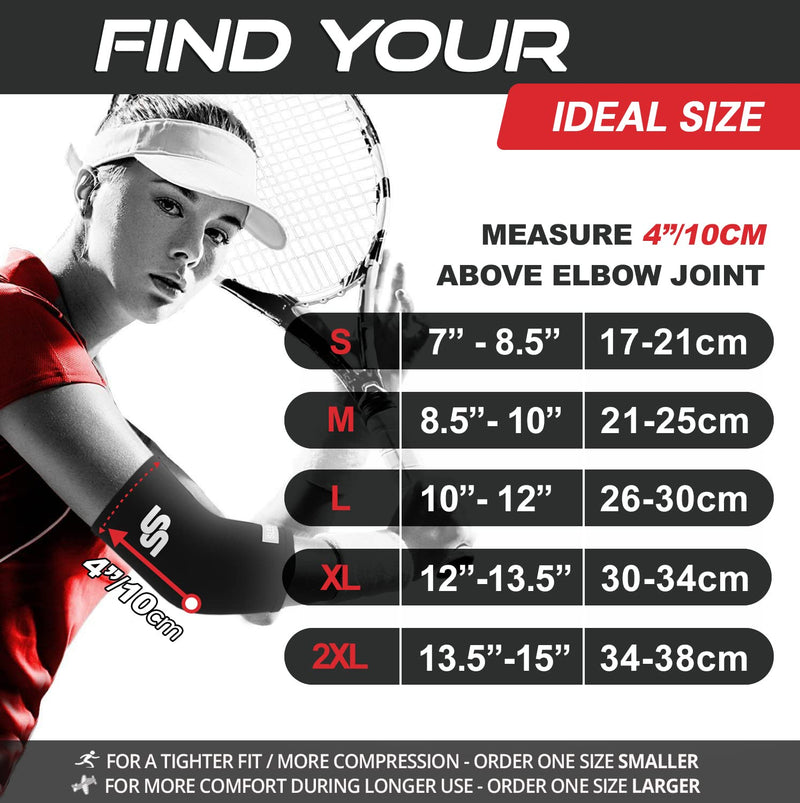 Sleeve Stars Tennis Elbow Sleeve for Women & Men, Elbow Brace for Tendonitis and Elbow Compression Sleeve for Elbow Pain & Arthritis, Arm & Elbow Protector Support Wrap for Golf, Carpal Tunnel (S-XXL) M: 8.5"-10" Black