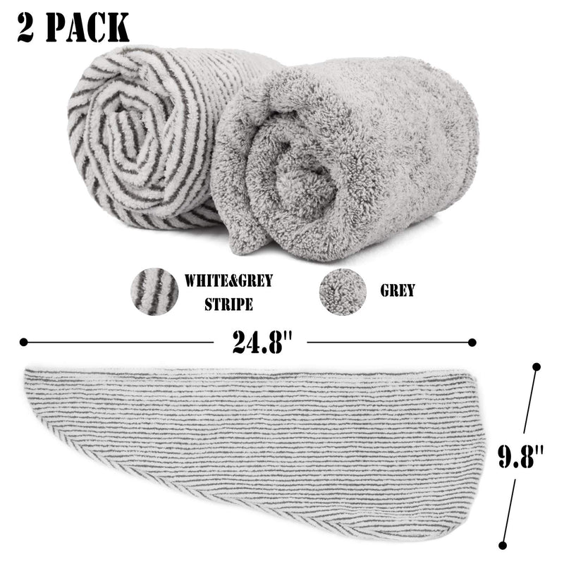 ELLEWIN Bamboo Hair Towel Wrap 2 Pack, Microfiber Hair Drying Shower Turban with Buttons,Super Absorbent Quick Dry Hair Towels for Curly Long Thick Hair, Rapid Dry Head Towel Wrap for Women Anti Frizz