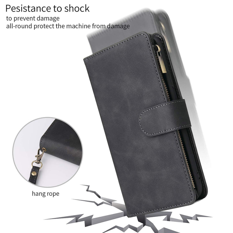 UEEBAI Wallet Case for Samsung Galaxy S8, Premium Vintage PU Leather Magnetic Closure Handbag Zipper Pocket Case Kickstand Card Holder Slots with Wrist Strap TPU Shockproof Flip Cover - Black