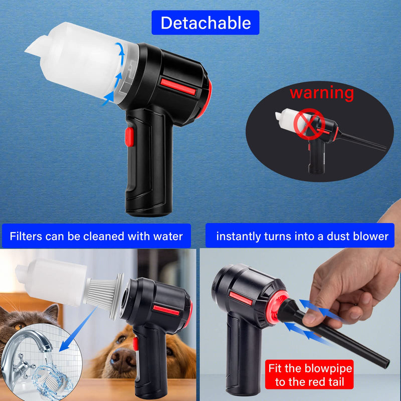 Meudeen Battery Operated Air Duster for Keyboard Cleaning,Cordless Air Duster Computer Cleaning, Compressed Air Duster & Mini Vacuum Keyboard Cleaner 3-in-1,for Laptop, PC Duster Black