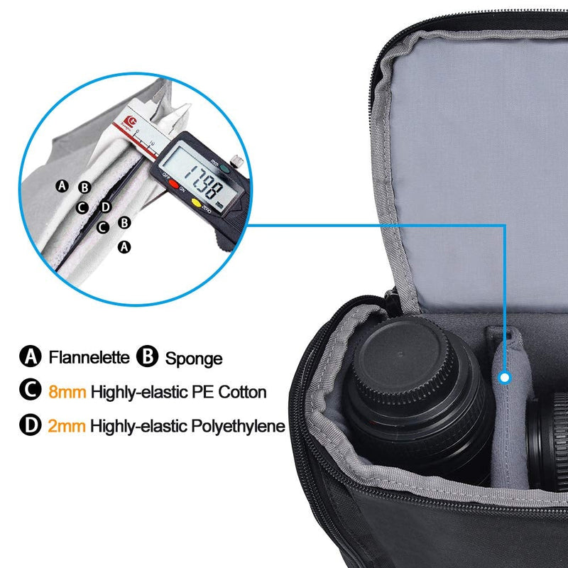 CADeN Camera Shoulder Crossbody Bag Case Compatible for Nikon, Canon, Sony SLR/DSLR Mirrorless Cameras and Lenses Waterproof Black Large