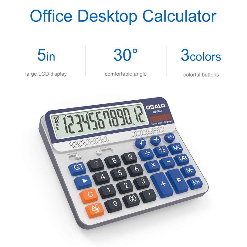 Desktop Calculator Extra Large 5-Inch LCD Display 12-Digit Big Number Accounting Calculator with Giant Response Button, Battery & Solar Powered, Perfect for Office Business Home Daily Use(6815-2pcs) 6815-2pcs