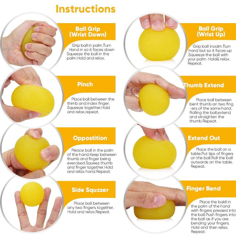 3pcs Stress Relief Ball Multiple Resistance Therapy Exercise Gel Squeeze Balls Kits for Hand Finger Wrist Muscles Arthritis Grip Exerciser Strengthening