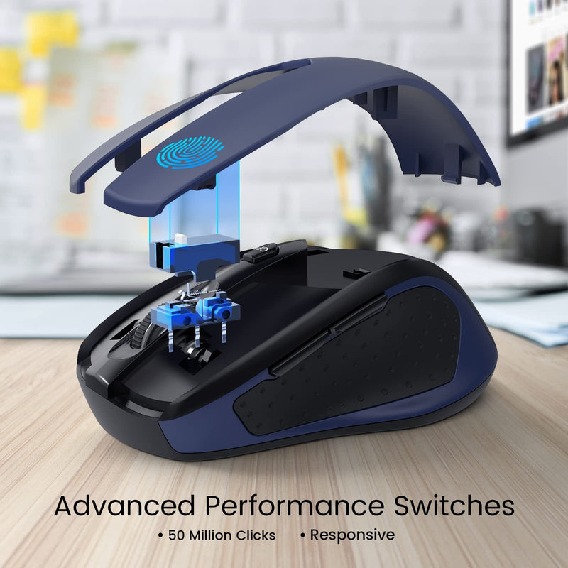 HOTWEEMS D-09 Wireless Mouse for Laptop - Ergonomic Plus Computer USB Cordless Mice, Ergo Grips, Lightspeed 5-Level 2400 DPI, 16 Months Battery, Portable for PC Mac Chromebook, 6 Button, Sapphire Blue