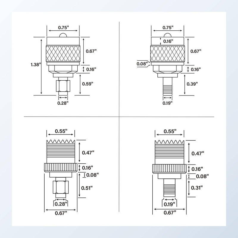 Anina 4pc SMA - UHF FR Coaxial Connector Kit SMA to PL259 SO239 UHF VHF Crimp Coax Adapter for CB Radio/Handheld Ham Radio Antenna/Walkie Talkie/Amateur Radio 4PC UHF to SMA