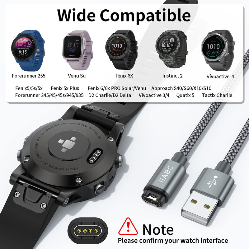IIABC Charger Cable Compatible with Garmin Watch, 2-Pack 3.3FT USB Charger Cable Data Transfer for Garmin Fenix 5 5S 5X Plus 6 6S 6X Pro 7 7S 7X, Forerunner 45 45S 245 Music 935 945 Charging Cord