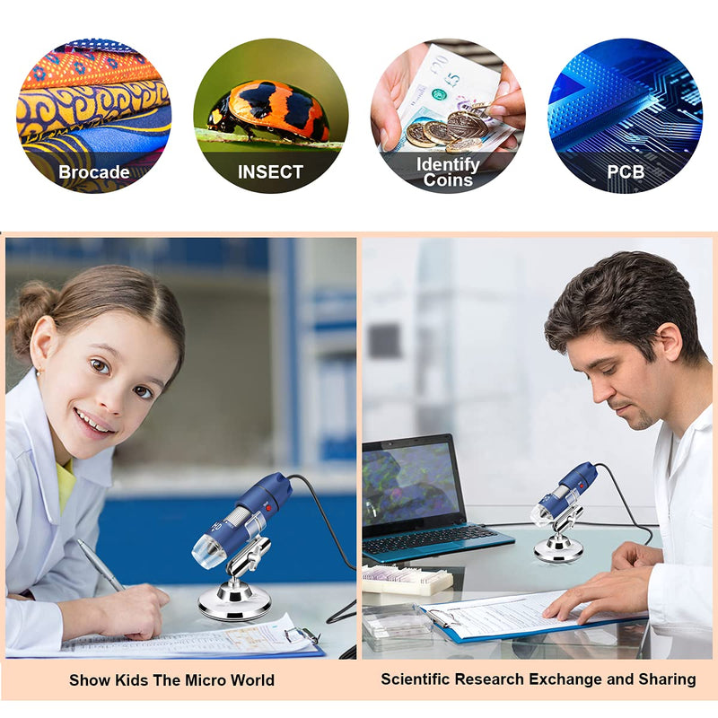 Jiusion 2K HD 2560x1440P USB Digital Microscope for Android Mobile Phone and Tablet Windows Mac Linux, 40X to 1000X Magnification Mini Endoscope Handheld Camera for Coin Facial Skin Scalp FA