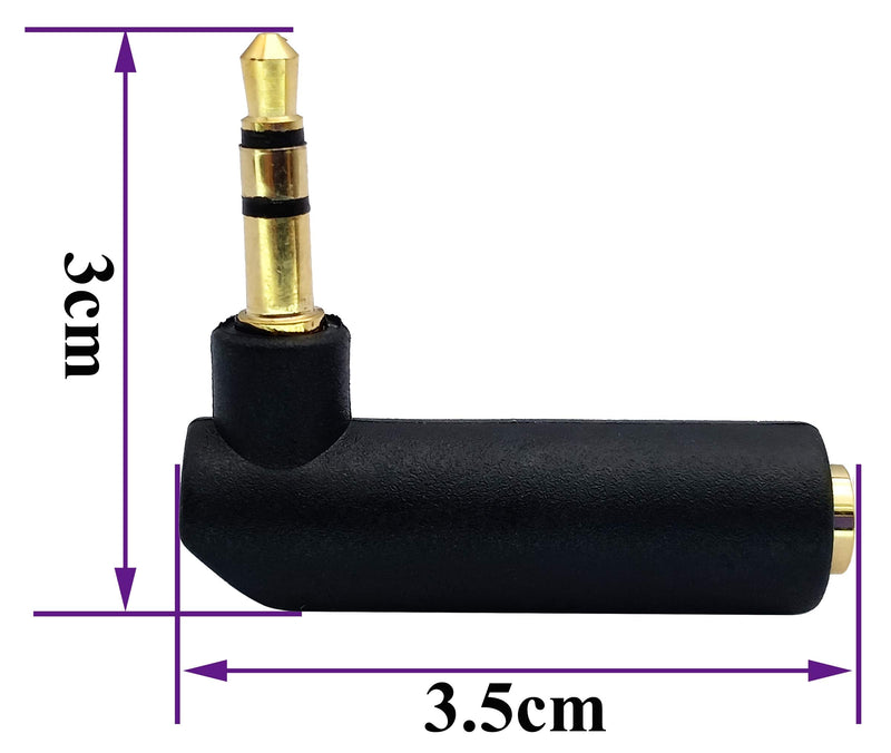 AAOTOKK 3.5mm Jack Adapter 90 Degree Right Angled 3 Poles 3.5mm TRS Audio Stereo Male to Female Connector Extension Adapter(2 Pack/3 Pole) 3 pole