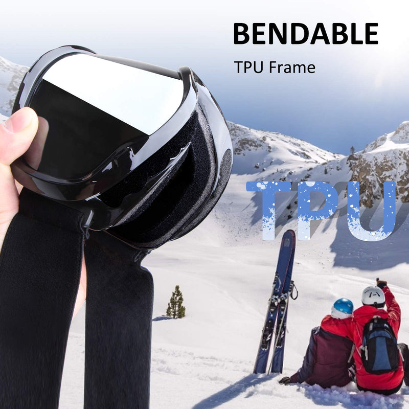 Ski Goggles Men Snow Goggles Women Snowboard Goggles Snow Sport Goggles Snowbile Vlt 12% Black Frame+silver Lens