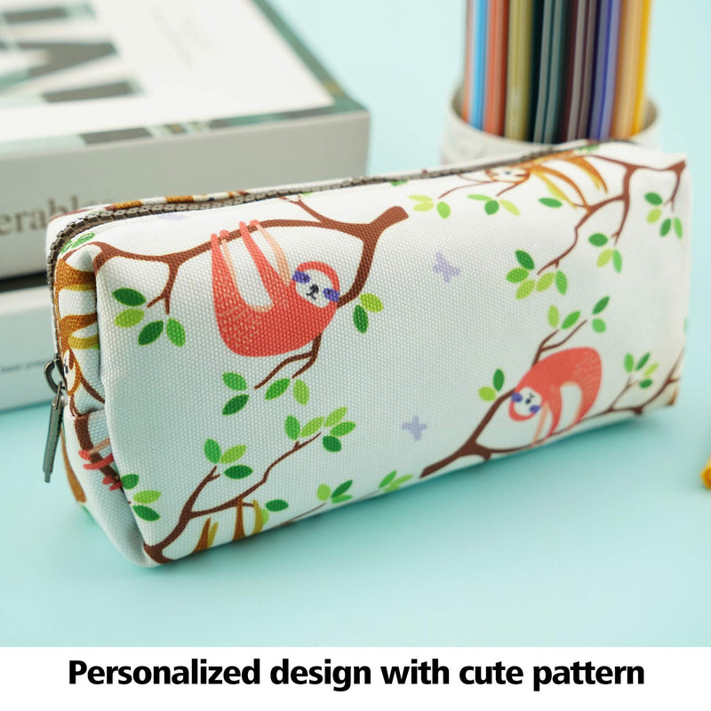 LParkin Cute Sloth Large Capacity Canvas Pencil Case Pen Bag Pouch Gadget Stationary Case Makeup Cosmetic Bag Kawaii Box