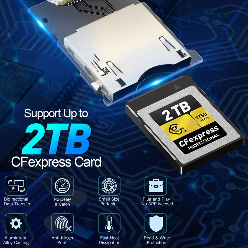 CFexpress Card Reader, Rocketek USB 3.1 Gen 2 10Gbps CFexpress Reader, Portable Aluminum CFexpress Memory Card Adapter Thunderbolt 3 Port Connection Support Android/Windows/Mac OS