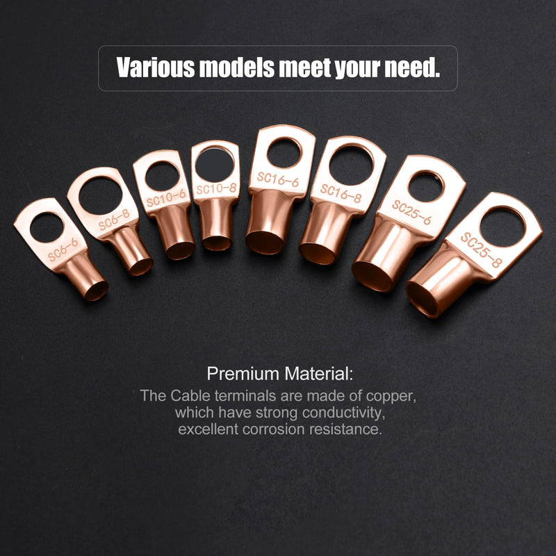 YIXISI 120 pieces ring cable lugs set, tubular battery cable ends, copper cable lugs, for vehicles, cars, motorcycles, boats, with heat shrink tubing, golden with heat shrink tubing