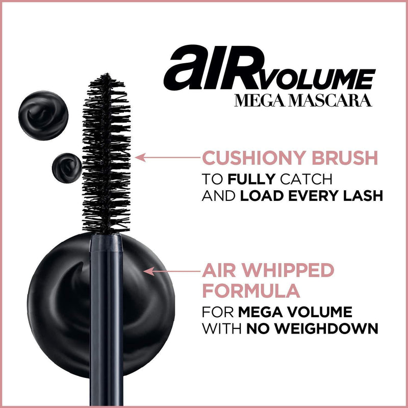 L'Oreal Paris Lightweight Mega Volume Washable Mascara Black, Washable Black, 0.3 Fl Oz