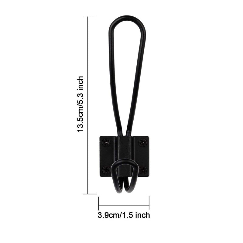 Rustic Entryway Hooks | 10 Pack of Black Wall Mounted Vintage Double Coat Hangers with Large Metal Screws Included