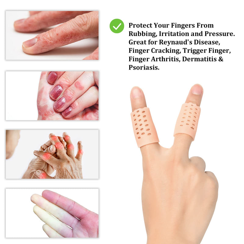 Gel Finger Cots (Breathable, Latex Free), Finger Protectors with Hole(14PCS), Silicone Finger Gloves, Finger Covers for Hand Eczema, Trigger Finger, Finger Cracking, Finger Arthritis, Reusable.