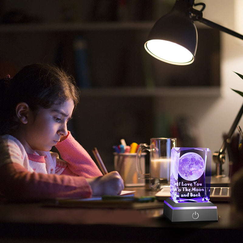 hochance 3D Moon Crystal with LED Colourful Light Base,Happy Mothers Day Gifts Ideas for Wife Mom Women Her，Unique Anniversary Birthday Presents for Girlfriend Funny Family Night Light Room Decoration A-moon
