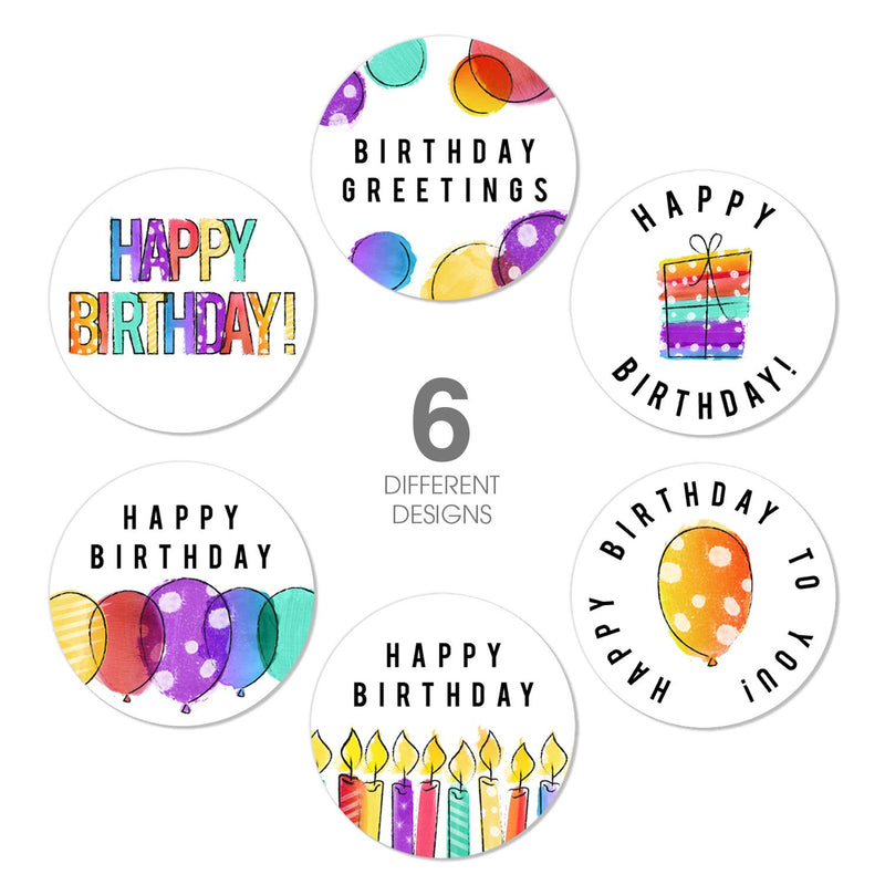 Modern, Vibrant Watercolor Style Birthday Stickers/Six Designs - 500 1.5" Labels