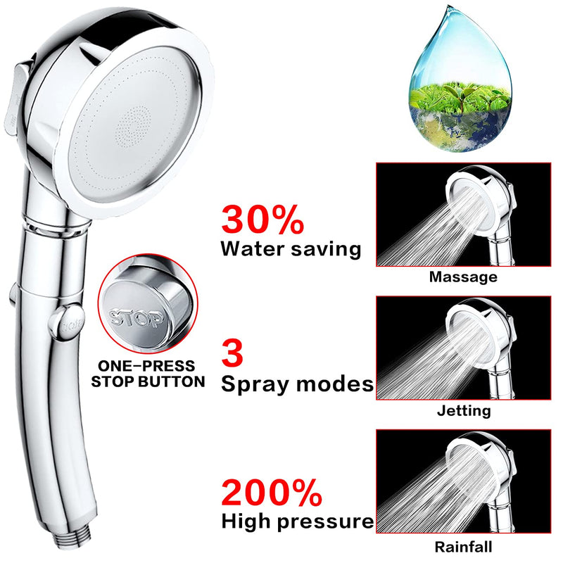 Nosame Shower,High Pressure Handheld Shower Head with ON/Off Pause Switch 3-Settings Water Saving Showerhead, Chrome Finish Bathroom 1.6 GPM Shower Accessorie Silver