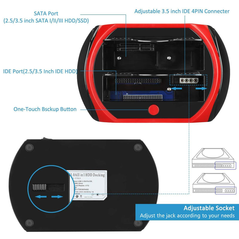 Tccmebius Hard Drive Docking Station, TCC-S867-US USB 2.0 to 2.5 3.5 Inch SATA IDE Dual Slots External HDD Enclosure, for 2.5" 3.5" IDE SATA I/II/III HDD SSD