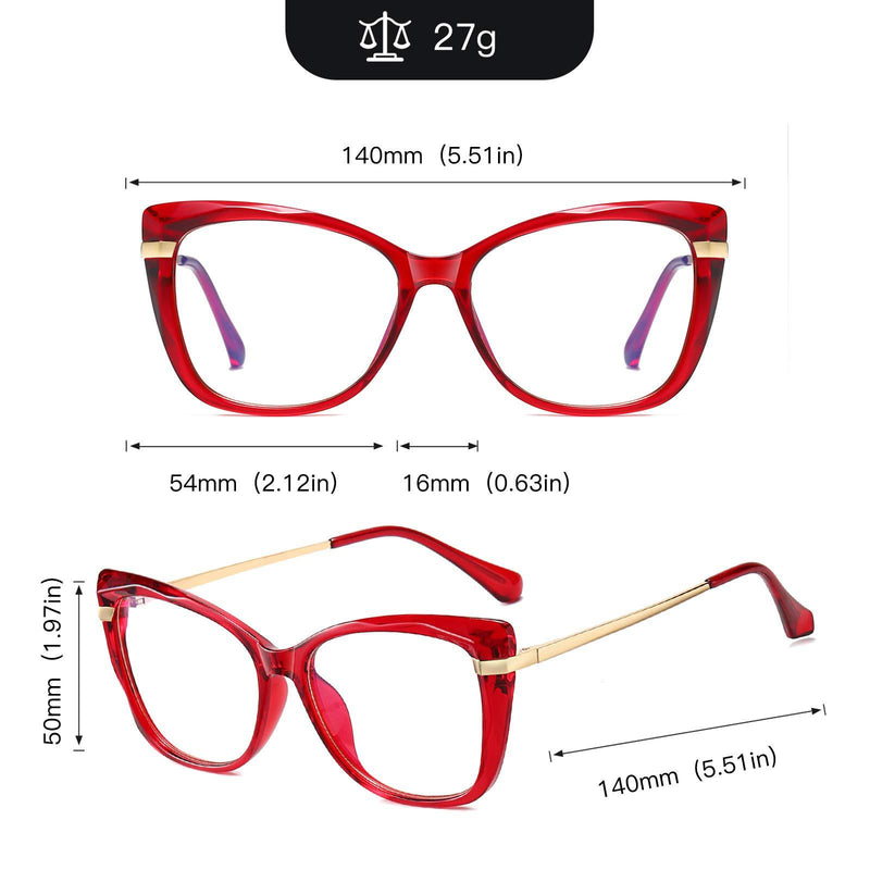 Fashion Computer Blue Light Blocking Glasses for Women Spring Hinge TR90 Cateye Glasses Frame Anti UV Clear Lens Black+red