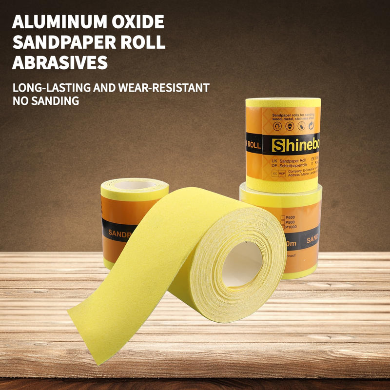 Shineboc sandpaper roll yellow, 93 mm x 10 m sandpaper quartz sand dry sandpaper for hand sanders for wood, metal, steel, stainless steel - 10 m/grit 240 10 meters grit 240