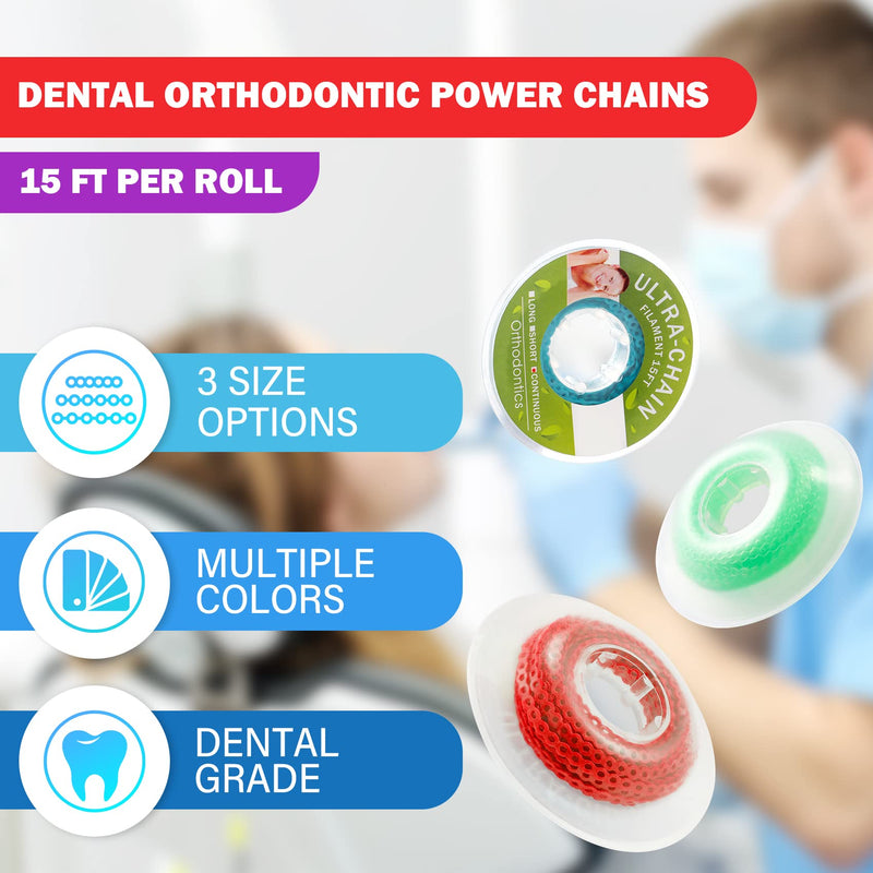 Orthodontic Elastic Chain Powerchain Annhua Dental Spool Elastic Rubber Band Power Chains for Braces - Long, Grey - 13# - 15ft/Roll Long Size 13#