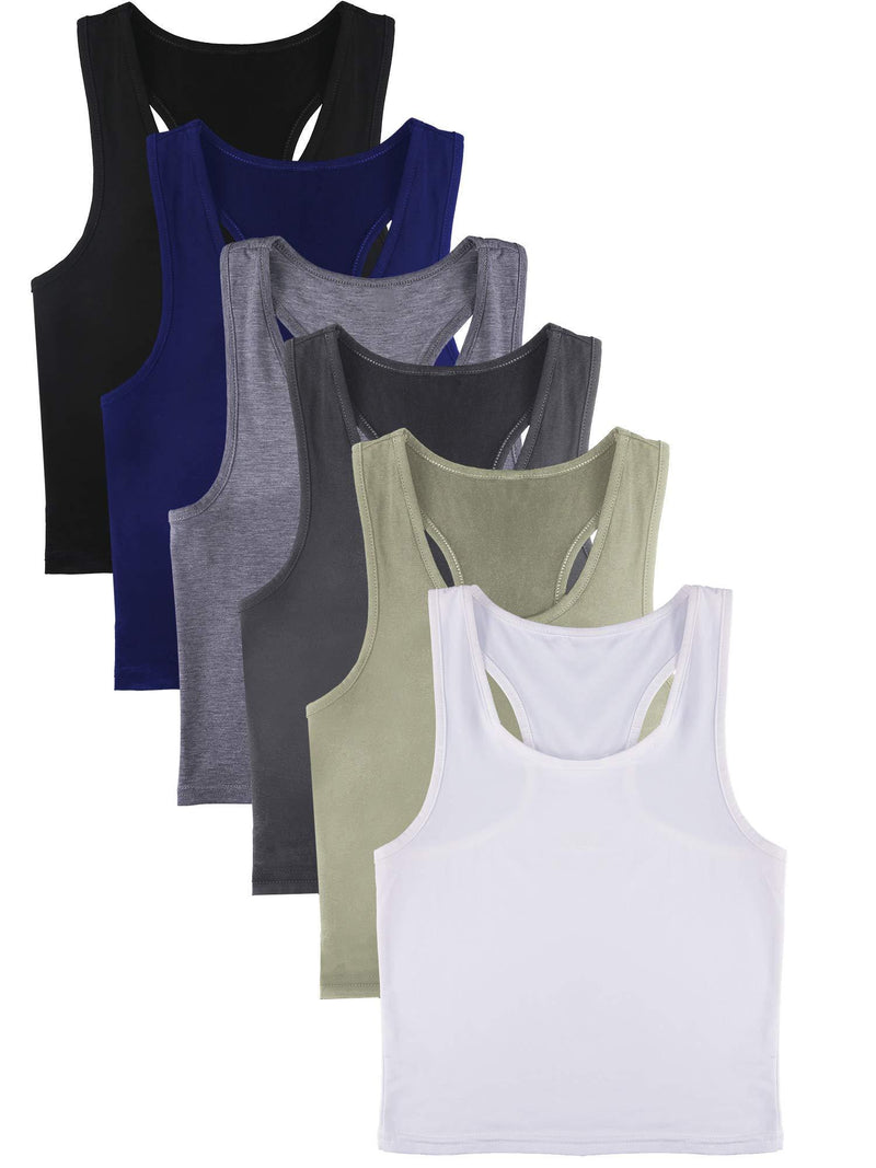 6 Pieces Basic Crop Tank Tops Sleeveless Racerback Crop Sport Top for Women Black, White, Dark Grey, Navy, Grey, Olive Small