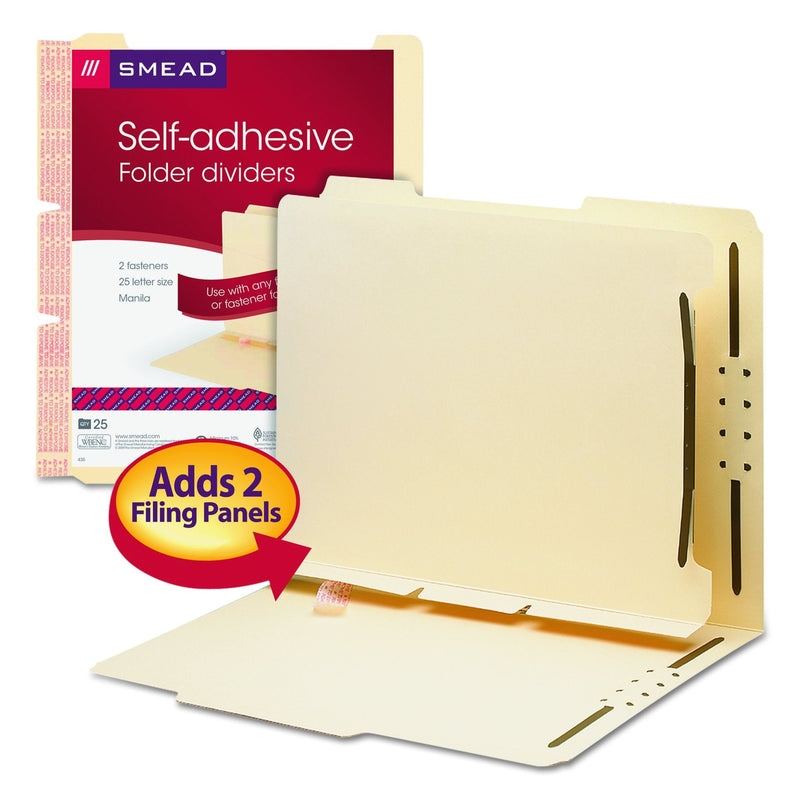 Smead 68025 Manila Self-Adhesive Folder Dividers w/2-Prong Fastener, 2-Sect, Letter (Pack of 25) 25 per Box