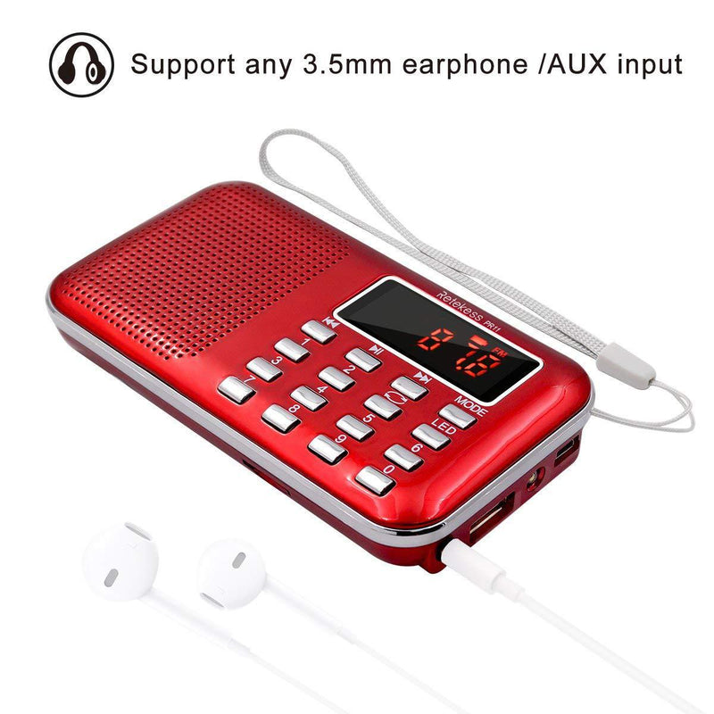 Retekess PR11 AM FM Radio Portable, Rechargeable Radio Digital Tuning, MP3 Music Player Speaker Support TF, AUX, USB Port, Ideal for Outdoor (Red) Red