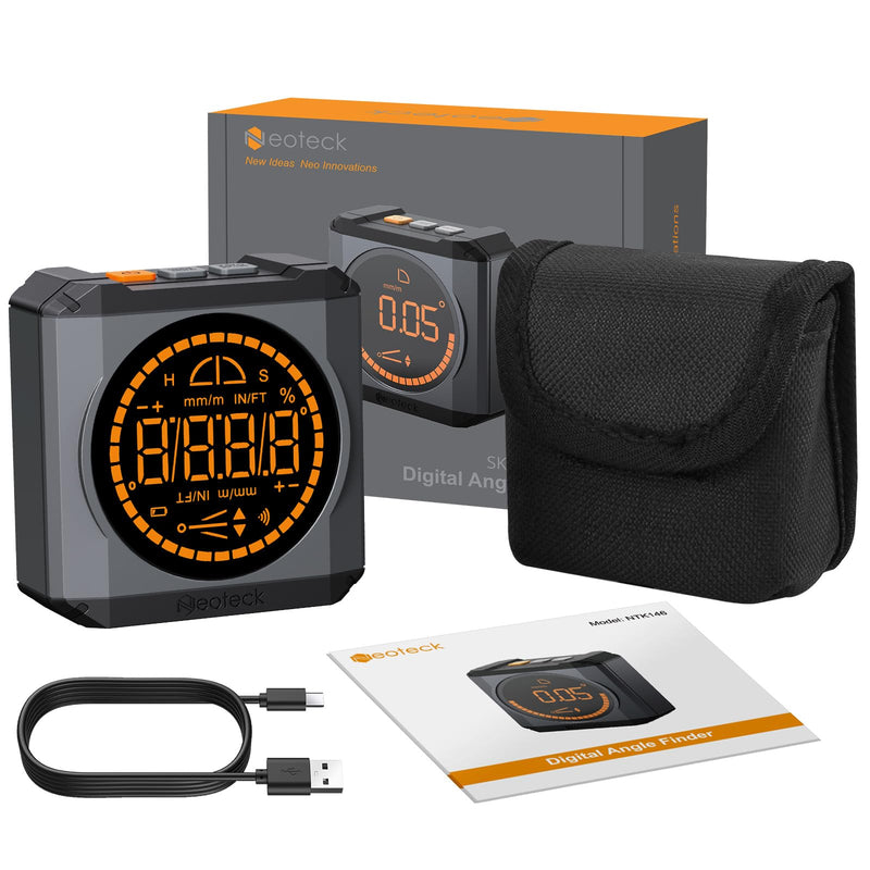 Neoteck Digital Protractor Inclinometer with LED Display, Rechargeable Level Box IP54 Waterproof for Woodworking, Construction, Decoration, DIY Black New Version
