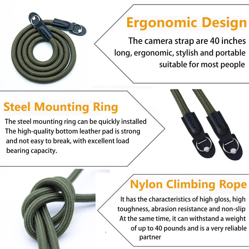 Hargedis Camera Shoulder Strap Climbing Rope Camera Neck Strap for Mirrorless and DSLR Cameras, with Lens Cap Keeper (Green) Green
